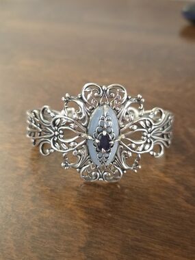 Carolyn Pollack Sterling Silver Blue Lace Agate Filigree Cuff